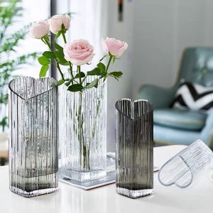 Light Luxury Style Glass Heart Shaped Vase Flowers and Plants Hydroponic Container Home Decoration Ornaments