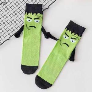 [WQP Fashion Store] Hot Sale Jewerry Fun Halloween Socks Spooky Magnetic Hand-holding Hands Socks Creative Cute Bat Socks Mid-calf Cotton Socks Couple Socks Gift
