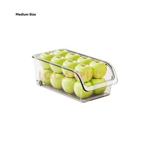 LOCAUPIN Fridge Organizer with Wheels Vegetable Fruit Storage Box Multifunctional Fridge Bin Fresh Keeping Kitchen Rack