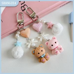 【SHANGZE4】 Dễ Thương Thỏ Kitty Gấu Mặt dây chuyền móc chìa khóa Fluffy bóng cung hạt điện thoại di động Chuỗi chống mất dây buộc Kawaii Túi Quà Tặng quyến rũ