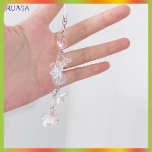 RUASA Y2K Fashion Sweet Flower Beaded Wind Chime Pendant Cute Phone Charm Strap Keychain Woman Bag Charm Decoration Gifts