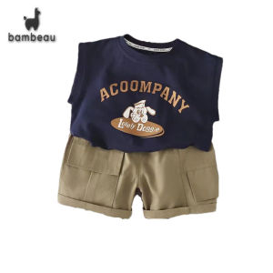 bambeau Baby Summer cotton Vest set Cartoon Pattern Baby Cool Sleeveless Clothes Two Piece Set