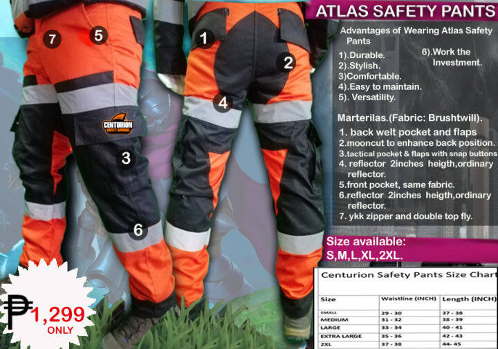 Atlas Safety Pants, Reflectorized cargo orange and black safety