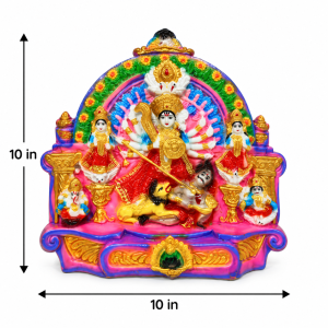 Maa Durga Idol with Family Statue- 10x10 Inches | Divine Murti for Navratri Golu Display | Home Mandir Decor | 1 Pc