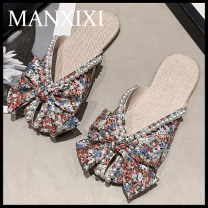 MANXIXI Women Fashion Loafers Beautiful Pearls Pattern Flat Mules Sandals (Size 35-43)