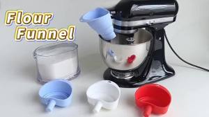 Flour Funnel for Kitchen Aid Mixer Kitchen Aid Stand Mixer Attachment Accessory Large-Capacity Collapsible Anti-Splash Funnel Silicone Easy Pour Baking Accessory Dishwasher Safe (2PC Mix)