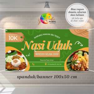 Cetak Spanduk Banner Hijau dan Kuning Ceria Ilustrasi Nasi Uduk