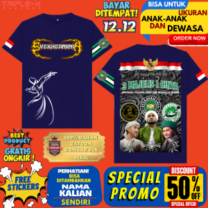 KAOS SYEKHERMANIA"SANTRI 3MAJELIS"LENGAN PENDEK UKURAN ANAK DAN DEWASA"FREE STIKER"