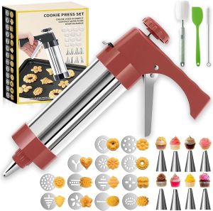 Spritz Cookie Press Kit - Easy Shaping & Durable Build Stainless Steel Cookie Press Kit with 13 Cookies Discs & 8 Piping Tips Cookies Maker Machine for Baking Holidays & Kitchen Use (Black)