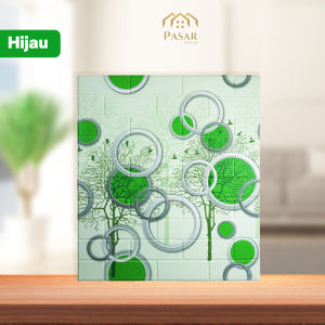Wallpaper Dinding 3D Foam 77 x 70 cm Motif Pohon Polkadot Hijau dan Ungu