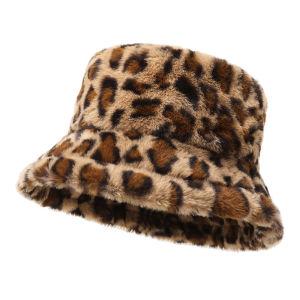 1 PC Womens Leopard Print Plush Bucket Hat Soft Thick Adjustable Winter Windproof Sunshade Warm Fisherman Hat