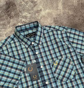 Kemeja Pria FRED PERRY |Kemeja Pria Pendek Motif Kotak Kotak Cotton Oxford Premium | Kemeja Pendek Pria Casual Slimfit