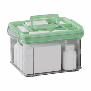 MUQZI with Handle Pill Storage Box Plastic Double Layers Pill Box Convenient Moisture-proof Emergency Box Household