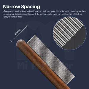 【Mi Pet Lover】Solid Wood Cat Dog Comb Flea Lice Comb with Rounded Stainless Steel Teeth for Cat Dog Rabbit Massage