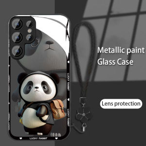 Ốp cho Samsung vỏ điện thoại khung sơn mài kim loại s23ultra s23fe S22 Ultra s24ultra có dây đeo tay A52 A53 A54 A34 【họa tiết gấu trúc】