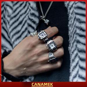 Miễn phí vận chuyển✨ Nhẫn cổ điển Punk Quartz Xem nhẫn cho vài phụ nữ người đàn ông hip hop mát đàn hồi co giãn xem Nhẫn Ngón Tay Cá Tính Phụ Kiện hip-hop