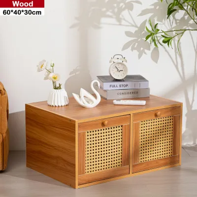 THEOMNIDESK Simple Rattan Locker Solid Wood Apartment Bedside Storage Cabinet Minimalist Living Room Sofa Side Table