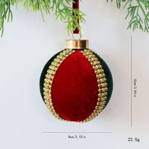 MYTHIS 8cm Christmas Tree Ornaments Rhinestone Embellished Flocked Velvet Christmas Decorative Ball Exquisite Plastic Hanging Ball Ornaments Xmas Holiday Decoration