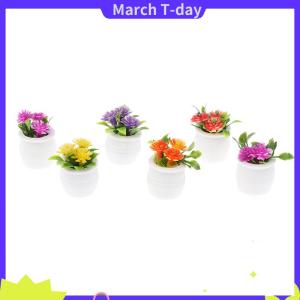 March 3pcs 1:12ตุ๊กตาพืชสีเขียวขนาดเล็กในกระถางจำลองกระถางต้นไม้