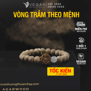 Vòng tay Vegan Trầm Hương Thuần Chay tốc kiến mix Sen - Đá Trắng 8mm