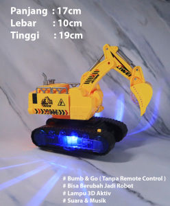 Calipso Toys Mainan Excavator Berubah Jadi Robot Otomatis Bumb and Go Lampu 3d Suara Aktif