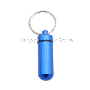 Happy กล่องยายาพวงกุญแจอลูมิเนียม กล่องใส่ยาขนาดเล็กแบบพกพากันน้ำ Keychain Pill Box