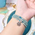 Vòng tay phong thủy đá Mã Não màu xanh cẩm thạch xen kẽ viên Lapis Lazuli cắt giác phong cách đeo quấn 3 vòng phối charm hoa tuyết | Hoa Minh Gem. 
