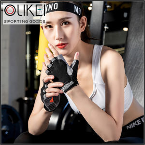OLIKEI ถุงมือฟิตเนสครึ่งนิ้วสำหรับผู้ชายและผู้หญิง ถุงมือปั่นจักรยานสำหรับเล่นกีฬากลางแจ้ง ถุงมือออกกำลังกายกันกระแทกระบายอากาศได้ดีกันลื่น ถุงมือยกน้ำหนัก
