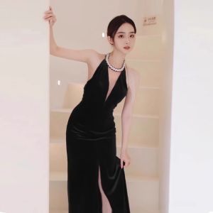 Female Dresses Advanced Velvet Exquisite Bride Birthday Slim Fit Fishtail Engagement Banquet Wedding Gown for Women