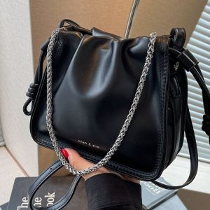 Ielgy đen xếp li dây đeo vai Crossbody Túi nữ