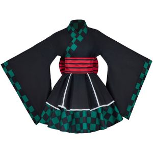 Demon Slayer: Kimetsu no Yaiba Tanjiro Kamado Nezuko Flame Hashira Maid Costume cos Clothing Womens Printed Cosplay Costume Set