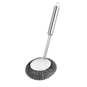Multifunctional Dishwashing Brush - For Pots Stoves Sinks Range Hoods - Round Handle Steel Wire Balls Pot Brush - Stainless Steel