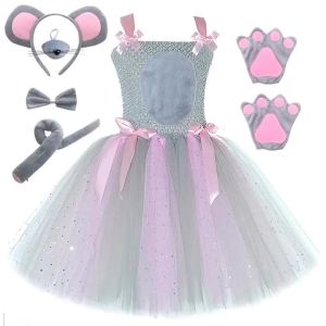 Sparkly Pink Grey Mouse Costumes for Baby Girls Gray Rat Tutu Dress for Kids Animal Halloween Outfits Children Birthday Clothes2026