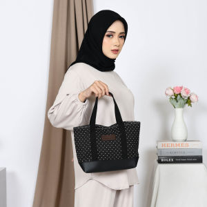 Tas Tote Kanvas Casual Motif Polka Dot/Cactus/Animal - Lunch Bag Wanita Premium