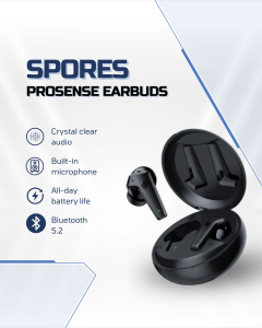 SPORES Prosense Wireless Bluetooth Earbuds | HD Stereo Sound | Touch Control | Noise Reduction | Charging Case