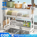 Rak Piring Stainless Steel Putih Rak Piring Wastafel Rak Wastafel  Rak Dapur Dengan Penutup. 