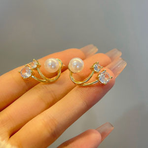 [haoh] Zircon Bông tai ngọc trai cho phụ nữ thời trang bông tai pha lê Studs Wedding party phụ kiện trang sức quà tặng