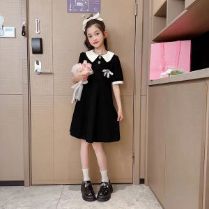 Girls Dress 2024 Summer Short sleeved Medium to Large Childrens 8-12 Year Old Loose Casual Versatile Korean Version Long Skirt