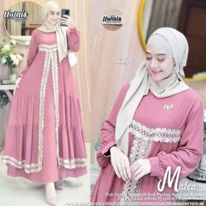 BAJU POPULER MALEA DRESS BL CERUTY BABYDOLL FULL PURING APLIKASI RENDA LD 110 CM