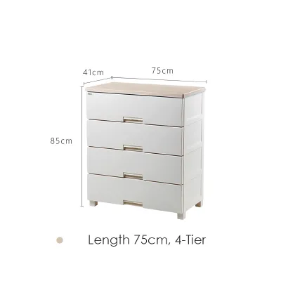 4-Tier Wooden Top Plastic Drawer Storage Cabinet- Length 75cm