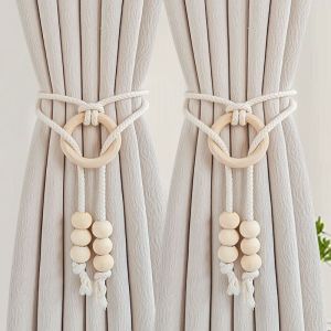 YADOU Minimalist Wooden Ring Curtain Tiebacks with Beads and Tassels for Modern Home Decor