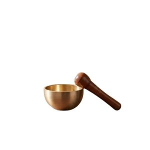 INTOONE Copper Mini Brass Chant Bowl With Wooden Mallet Sandalwood Harmonious Sound Meditation Sound Bowl Mini Hand Therapy Design Copper Chant Bowl