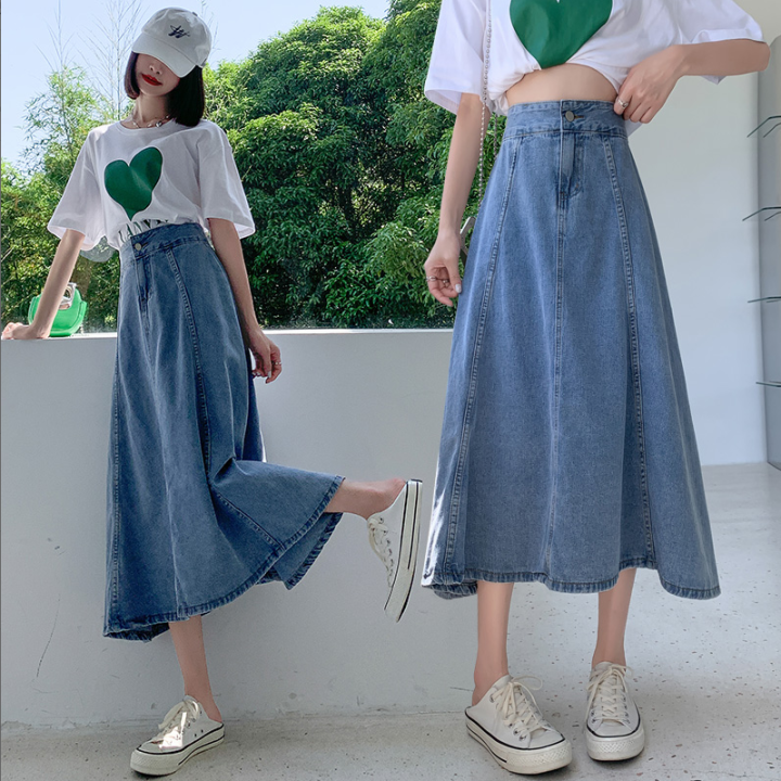 FairyTaill 40 115KG M 6XL Spring Summer Elastic Waist Mid length Denim Skirt Women Large Swing High Waist Casual Long Skirt Oversized 201D249 Lazada PH