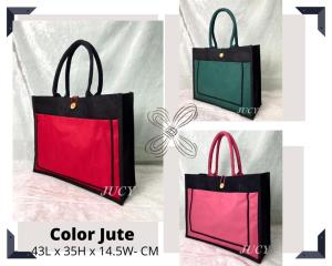 Custom Tote Bag Jute Bag with Laminated Canvas Color Pocket Black
