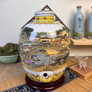 Bình gốm sứ ngâm rượυ chum ngâm rượυ thanh minh thượng hạ đồ tặng khóa và đế gỗ thể tích 5l-17l
