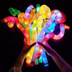 LED Flash Pop Tubes Sensory Toy Kid Autism Anti Stress Plastic Bellows Children Squeeze Toy for Adult Fidget Stress Relieve Toys