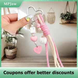 【MPJow】 Cute Braided Rope Love Beaded Fluffy Ball Keychain Pendant Backpack Charm Phone Chain Bag Hang Girl DIY Love Buckle Keyring Gift