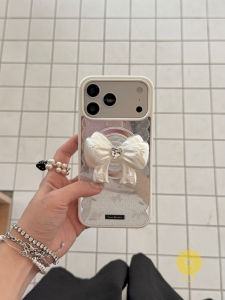 For iPhone 16 Pro Max Case Magnetic with Griptok TPU Pearl with Griptok Lace Mirror Phone Case For iPhone 15 Cover 手机壳 Aesthetic Korean Cute