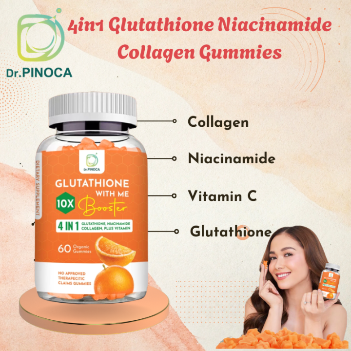 Dr.Pinoca 4in1 Glutathione Niacinamide Collagen Gummies Vitamin C Whitening Skin Anti-aging