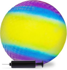 LovesTown Playground Ball with Pump 8.5 Inch Kickball Rainbow Bouncy Ball Rubber Dodgeball Handball for 4 Square Ball Game Kids Sport Play Birthday Goodie Bag Stuffers Party Favors